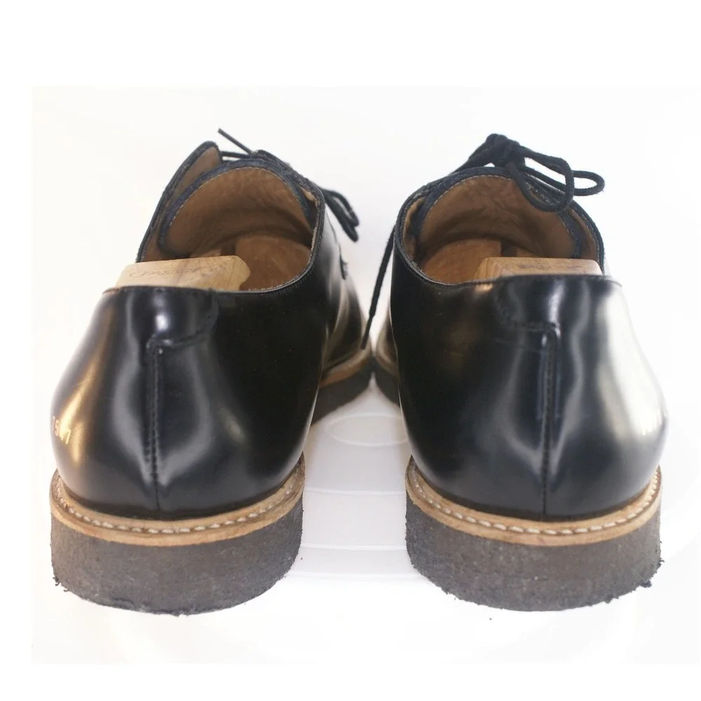 Common Projects Black Leather Derby Shoes EU46 US13 Made in Italy Crepe Sole